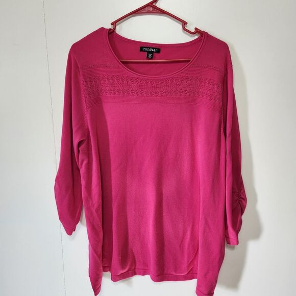 Tops - Roz & Ali Pink Cinched Sweater Top 3/4 Sleeve Yoke Detail Plus Size 3X